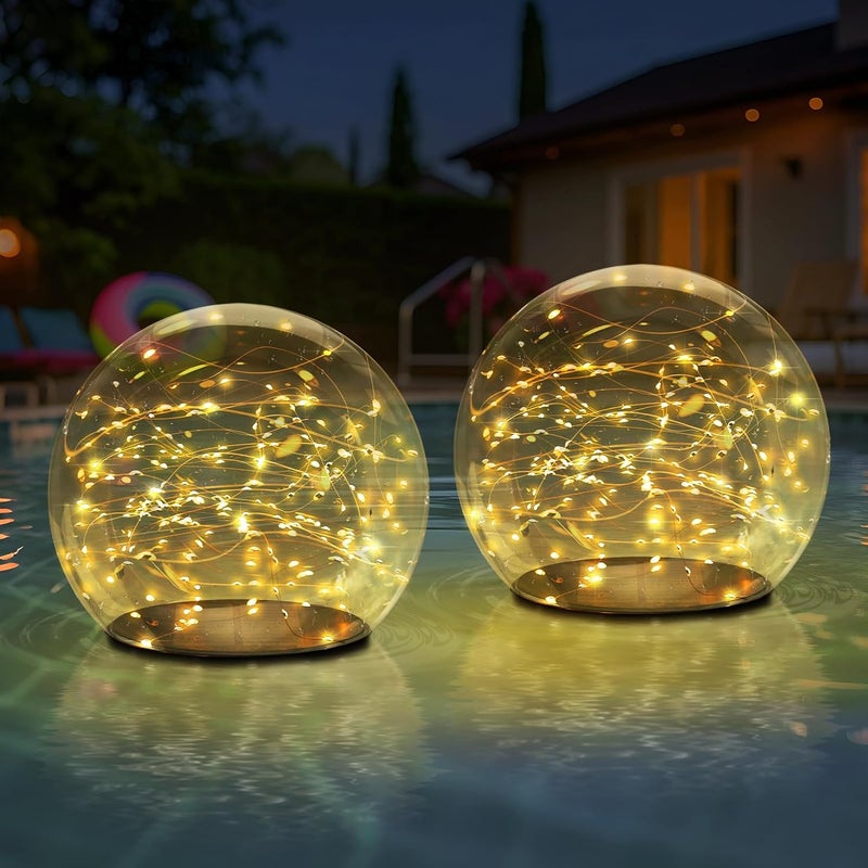 UUFFOO 2-Pack 7.4x7.4 Solar Floating Pool Lights Ball Solar Powered LED Flickering That Float Globe Lights Water-Resistant IP66 for Swimming Pool Decor Pond Garden Party - Image 1